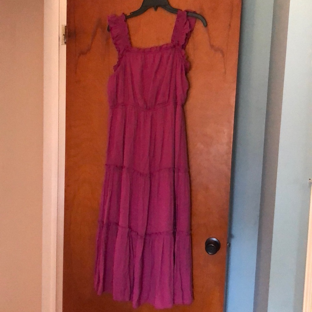 Luxololgy Women’s Large Fuchsia Purple Ruffle Tiered Midi Dress